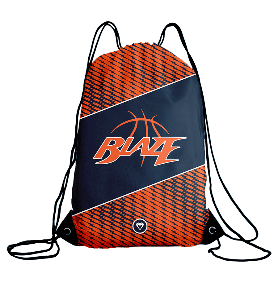 Blaze custom basketball sling bag with sublimated orange and blue design.
