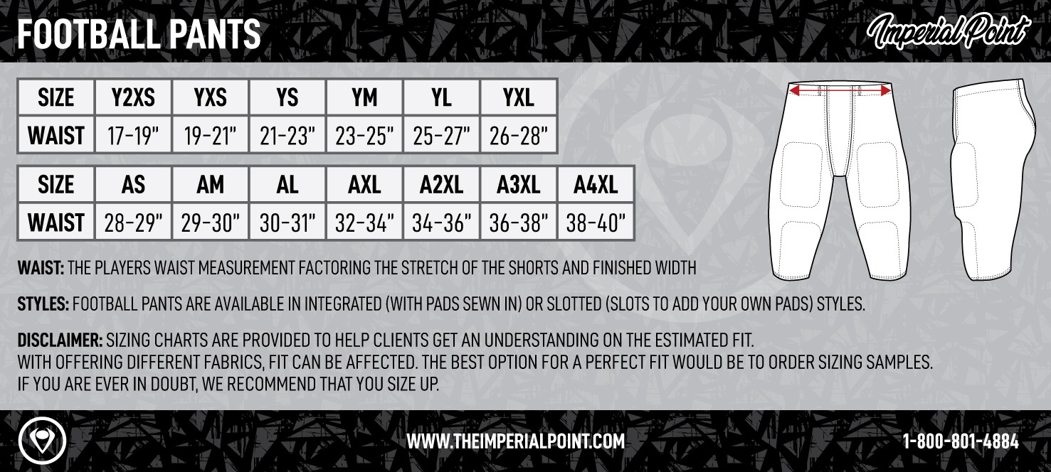 PG SPORTS - FOOTBALL UNIFORM SIZE CHART