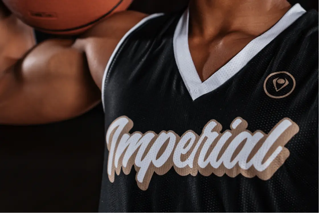 Close up of an Imperial Point Basketball Jersey.